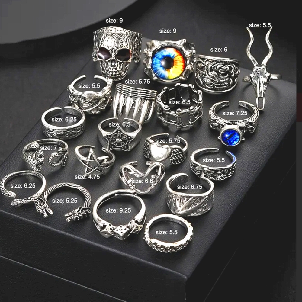 20 Pc Punk Rings Heavy Metal Alt Jewelry Alt Goth Ring Set - Picture 6 of 7